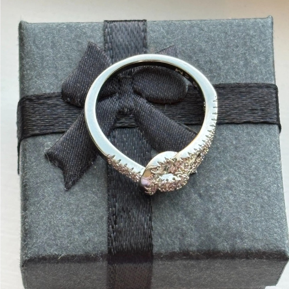 White Gold Plated CZ Infinity Knot Buckle Ring Size 6 | Pavé Statement Ring - Picture 7 of 10